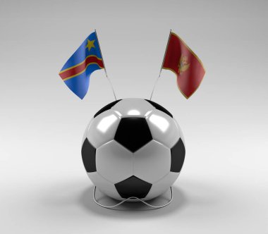 Kongo-Demokratik-Cumhuriyet - Karadağ Futbol Bayrakları, Beyaz Arkaplan - 3D Render