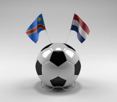 Kongo-Demokratik-Cumhuriyet - Hollanda Futbol Bayrakları, Beyaz Arkaplan - 3D Render