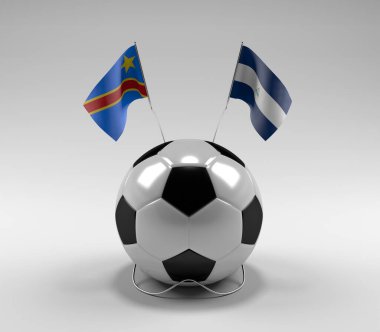 Kongo Demokratik Cumhuriyeti - Nikaragua Futbol Bayrakları, Beyaz Arkaplan - 3D Render
