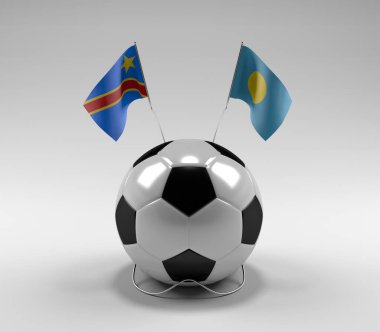 Kongo Demokratik Cumhuriyeti - Palau Futbol Bayrakları, Beyaz Arkaplan - 3D Render
