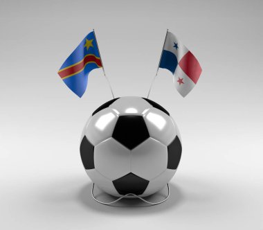 Kongo Demokratik Cumhuriyeti - Panama Futbol Bayrakları, Beyaz Arkaplan - 3D Render
