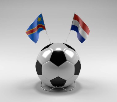 Kongo Demokratik Cumhuriyeti - Paraguay Futbol Bayrakları, Beyaz Arkaplan - 3D Render