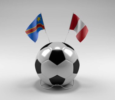 Kongo Demokratik Cumhuriyeti - Peru Futbol Bayrakları, Beyaz Arkaplan - 3D Render