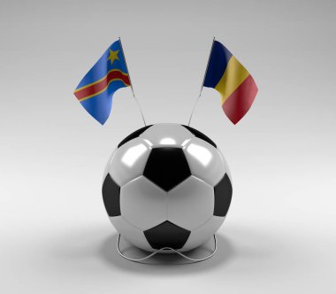 Kongo-Demokratik-Cumhuriyet - Romanya Futbol Bayrakları, Beyaz Arkaplan - 3D Render