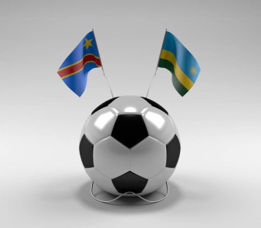 Kongo Demokratik Cumhuriyeti - Ruanda Futbol Bayrakları, Beyaz Arkaplan - 3D Render