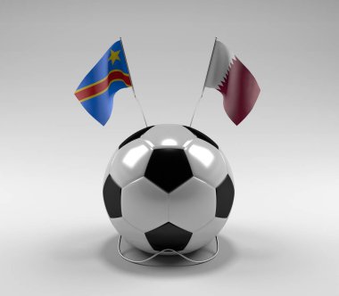 Kongo Demokratik Cumhuriyeti - Katar Futbol Bayrakları, Beyaz Arkaplan - 3D Render