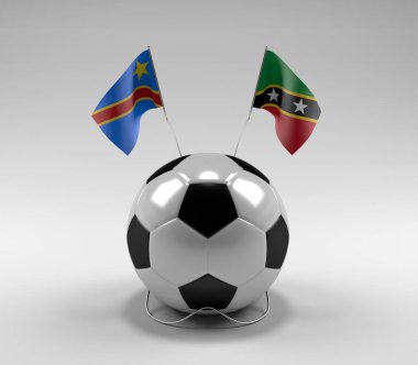Kongo-Demokratik-Cumhuriyet - Saint-Kitts-and-Nevis Futbol Bayrakları, Beyaz Arkaplan - 3D Render