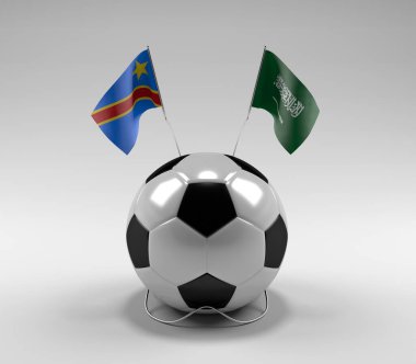 Kongo-Demokratik-Cumhuriyet - Suudi-Arabistan Futbol Bayrakları, Beyaz Arkaplan - 3D Render