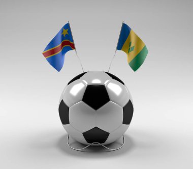 Kongo-Demokratik-Cumhuriyet-Saint-Vincent-and-the-Grenadines Futbol Bayrakları, Beyaz Arkaplan - 3D