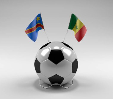 Kongo Demokratik Cumhuriyeti - Senegal Futbol Bayrakları, Beyaz Arkaplan - 3D Render