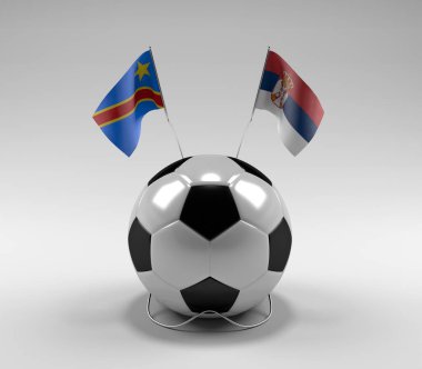 Kongo-Demokratik-Cumhuriyeti - Sırbistan Futbol Bayrakları, Beyaz Arkaplan - 3D Render