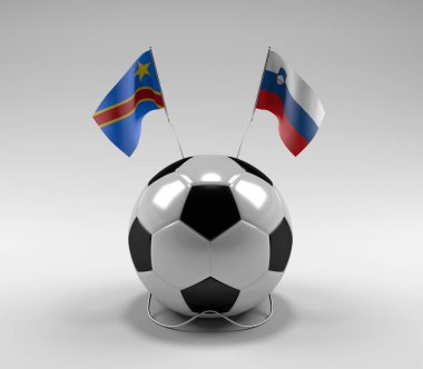 Kongo Demokratik Cumhuriyeti - Slovenya Futbol Bayrakları, Beyaz Arkaplan - 3D Render