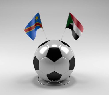 Kongo Demokratik Cumhuriyeti - Sudan Futbol Bayrakları, Beyaz Arkaplan - 3D Render