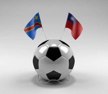 Kongo Demokratik Cumhuriyeti - Tayvan Futbol Bayrakları, Beyaz Arkaplan - 3D Render