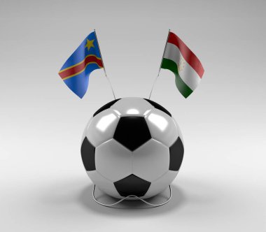 Kongo Demokratik Cumhuriyeti - Tacikistan Futbol Bayrakları, Beyaz Arkaplan - 3D Render