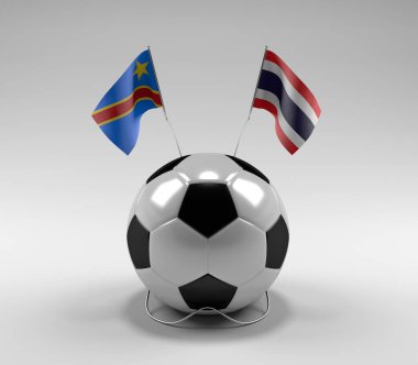 Kongo Demokratik Cumhuriyeti - Tayland Futbol Bayrakları, Beyaz Arkaplan - 3D Render