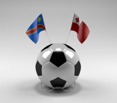 Kongo Demokratik Cumhuriyeti - Tonga Futbol Bayrakları, Beyaz Arkaplan - 3D Render