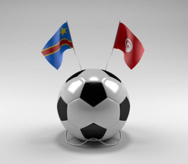 Kongo Demokratik Cumhuriyeti - Tunus Futbol Bayrakları, Beyaz Arkaplan - 3D Render