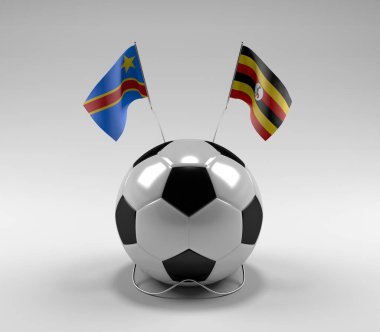 Kongo Demokratik Cumhuriyeti - Uganda Futbol Bayrakları, Beyaz Arkaplan - 3D Render