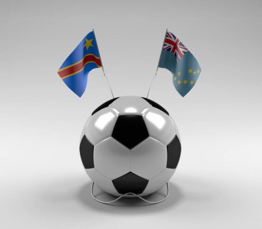 Kongo Demokratik Cumhuriyeti - Tuvalu Futbol Bayrakları, Beyaz Arkaplan - 3D Render