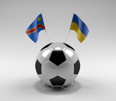 Kongo Demokratik Cumhuriyeti - Ukrayna Futbol Bayrakları, Beyaz Arkaplan - 3D Render