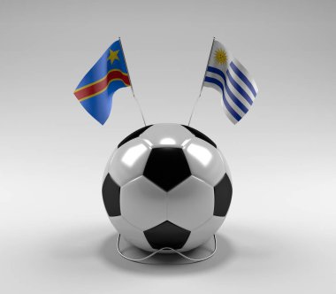 Kongo Demokratik Cumhuriyeti - Uruguay Futbol Bayrakları, Beyaz Arkaplan - 3D Render