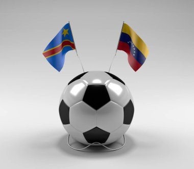 Kongo Demokratik Cumhuriyeti - Venezuela Futbol Bayrakları, Beyaz Arkaplan - 3D Render