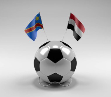 Kongo Demokratik Cumhuriyeti - Yemen Futbol Bayrakları, Beyaz Arkaplan - 3D Render