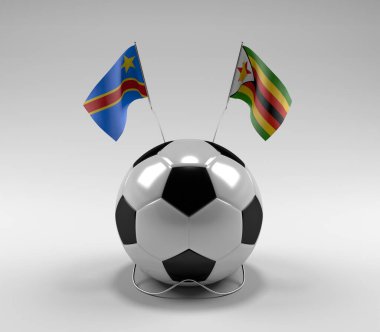 Kongo Demokratik Cumhuriyeti - Zimbabve Futbol Bayrakları, Beyaz Arkaplan - 3D Render