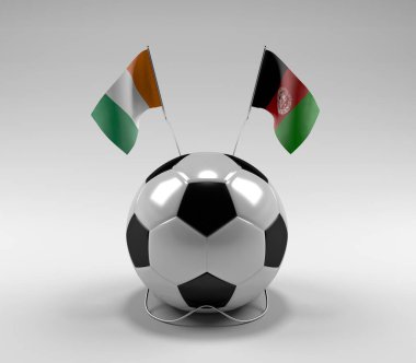 Cote-D-Ivoire - Afganistan Futbol Bayrakları, Beyaz Arkaplan - 3D Yapılandırma