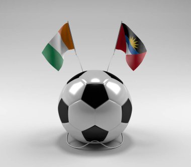 Cote-D-Ivoire - Antigua-and-Barbuda Futbol Bayrakları, Beyaz Arkaplan - 3D Render