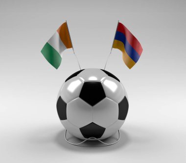 Cote-D-Ivoire - Ermenistan Futbol Bayrakları, Beyaz Arkaplan - 3D Render
