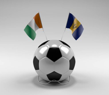 Cote-D-Ivoire - Barbados Futbol Bayrakları, Beyaz Arkaplan - 3D Render