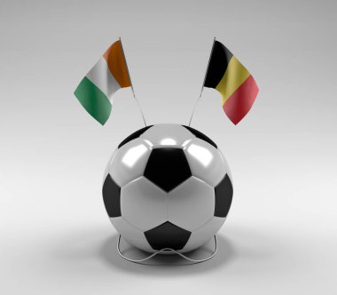Cote-D-Ivoire - Belçika Futbol Bayrakları, Beyaz Arkaplan - 3D Render