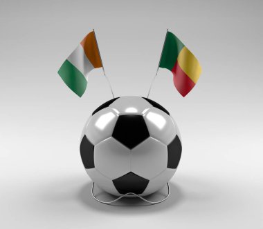 Cote-D-Ivoire - Benin Futbol Bayrakları, Beyaz Arkaplan - 3D Render