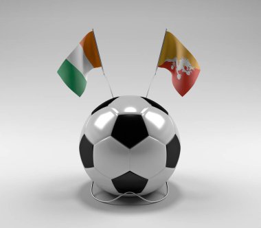 Cote-D-Ivoire - Butan Futbol Bayrakları, Beyaz Arkaplan - 3D Render