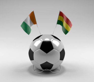 Cote-D-Ivoire - Bolivya Futbol Bayrakları, Beyaz Arkaplan - 3D Render