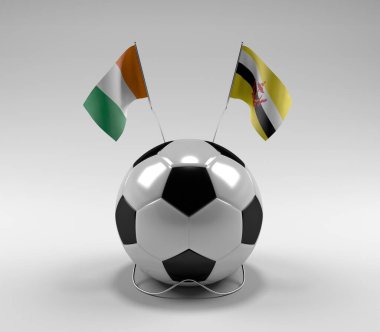 Cote-D-Ivoire - Brunei Futbol Bayrakları, Beyaz Arkaplan - 3D Yapılandırma