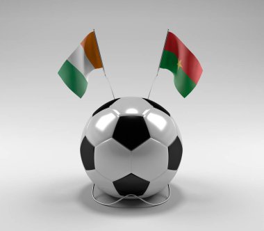 Cote-D-Ivoire - Burkina-Faso Futbol Bayrakları, Beyaz Arkaplan - 3D Render