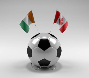 Cote-D-Ivoire - Kanada Futbol Bayrakları, Beyaz Arkaplan - 3D Render