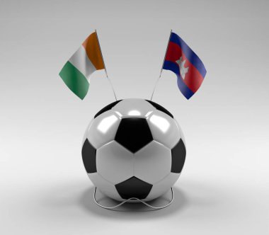 Cote-D-Ivoire - Kamboçya Futbol Bayrakları, Beyaz Arkaplan - 3D Render