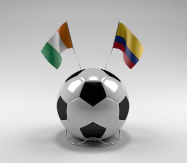 Cote-D-Ivoire - Kolombiya Futbol Bayrakları, Beyaz Arkaplan - 3D Render