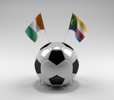 Cote-D-Ivoire - Komoros Futbol Bayrakları, Beyaz Arkaplan - 3D Render