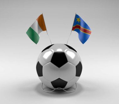 Cote-D-Ivoire - Kongo Demokratik Cumhuriyeti Futbol Bayrakları, Beyaz Arkaplan - 3D Render