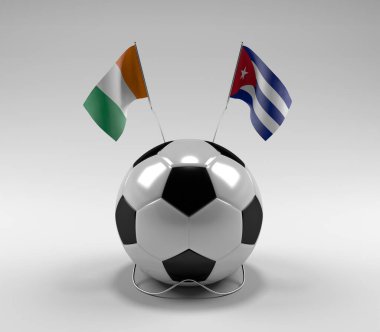 Cote-D-Ivoire - Küba Futbol Bayrakları, Beyaz Arkaplan - 3D Render