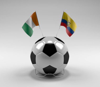 Cote-D-Ivoire - Ekvador Futbol Bayrakları, Beyaz Arkaplan - 3D Render
