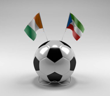 Cote-D-Ivoire - Ekvator-Gine Futbol Bayrakları, Beyaz Arkaplan - 3D Render