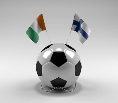Cote-D-Ivoire - Finlandiya Futbol Bayrakları, Beyaz Arkaplan - 3D Render