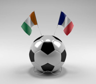 Cote-D-Ivoire - Fransa Futbol Bayrakları, Beyaz Arkaplan - 3D Render