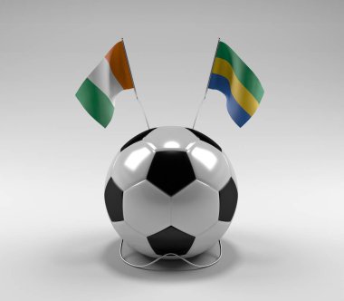 Cote-D-Ivoire - Gabon Futbol Bayrakları, Beyaz Arkaplan - 3D Render